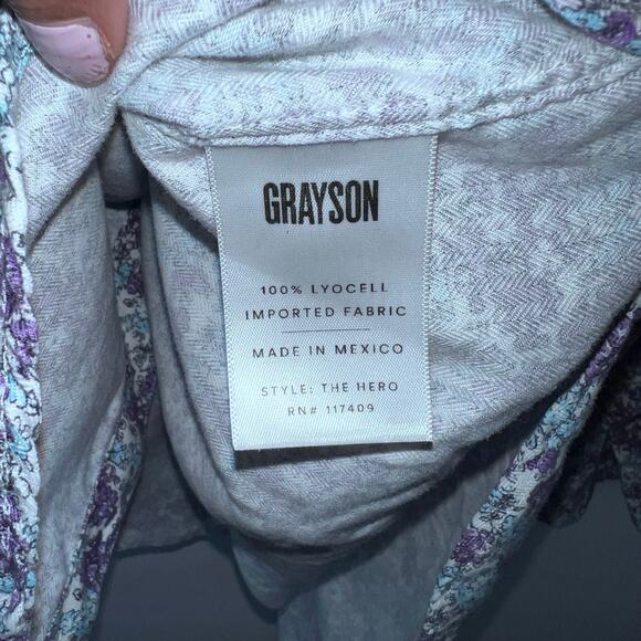 Anthropologie Grayson The Hero Size 4 Large Floral Blue Purple Button Up - Picture 7 of 10